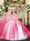 Floor Length Zipper Pageant Gowns For Girls Pink for Party and Sweet 16 and Wedding Party with Lace