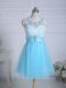 Popular Mini Length Zipper Aqua Blue for Prom and Party and Military Ball with Lace and Appliques