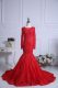 Red Evening Dress Tulle Court Train Long Sleeves Lace