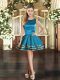 Teal Tulle Lace Up Sleeveless Mini Length Ruffled Layers