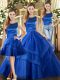 Royal Blue Sleeveless Floor Length Ruffled Layers Lace Up 15th Birthday Dress