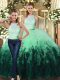 Fancy High-neck Sleeveless 15 Quinceanera Dress Floor Length Ruffles Multi-color Tulle