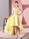 Yellow Sleeveless Lace High Low Quinceanera Dama Dress