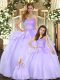 Modest Floor Length Ball Gowns Sleeveless Lavender Quinceanera Gowns Lace Up