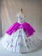 Perfect White And Purple Sleeveless Organza Lace Up Quinceanera Gowns for Sweet 16 and Quinceanera