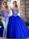 Superior Royal Blue Sleeveless Brush Train Beading Quinceanera Dress