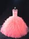 Wonderful Floor Length Watermelon Red Sweet 16 Dress Organza Sleeveless Beading and Ruffles