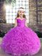 Lilac Fabric With Rolling Flowers Lace Up Girls Pageant Dresses Sleeveless Floor Length Beading and Ruching