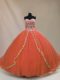 Luxury Beading Ball Gown Prom Dress Orange Lace Up Sleeveless Brush Train