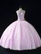 Lilac Sleeveless Tulle Lace Up Quince Ball Gowns for Sweet 16 and Quinceanera