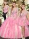 Elegant Baby Pink Sleeveless Floor Length Beading and Ruffles Lace Up Sweet 16 Quinceanera Dress