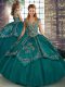 Straps Sleeveless Lace Up Vestidos de Quinceanera Teal Tulle