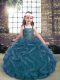 Floor Length Blue Pageant Dress for Teens Tulle Sleeveless Beading and Ruffles Floor Length Blue Pageant Dress for Teens Tulle Sleeveless Beading and Ruffles