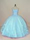 Top Selling Aqua Blue Sweetheart Lace Up Beading and Hand Made Flower Sweet 16 Quinceanera Dress Sleeveless