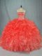 Top Selling Red Organza Lace Up Strapless Sleeveless Floor Length Sweet 16 Quinceanera Dress Beading and Ruffles