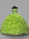 Sleeveless Organza Floor Length Lace Up 15 Quinceanera Dress in Yellow Green with Beading and Ruffles