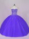 Blue and Purple Tulle Lace Up Sweetheart Sleeveless Floor Length Quinceanera Dress Beading