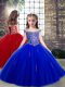 Beading and Appliques Child Pageant Dress Royal Blue Lace Up Sleeveless Floor Length