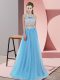 Baby Blue Sleeveless Tulle Zipper Quinceanera Court of Honor Dress for Wedding Party