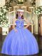 Dazzling Blue Lace Up Little Girls Pageant Dress Appliques Sleeveless Floor Length