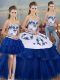 Luxury Royal Blue Lace Up Sweetheart Embroidery and Bowknot Quince Ball Gowns Tulle Sleeveless