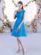 High End Baby Blue V-neck Lace Up Lace Vestidos de Damas Cap Sleeves