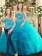 Tulle Sleeveless Floor Length Sweet 16 Quinceanera Dress and Beading and Ruffles