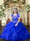Royal Blue Tulle Lace Up Pageant Gowns For Girls Sleeveless Floor Length Beading and Ruffles  Royal Blue Tulle Lace Up Pageant Gowns For Girls Sleeveless Floor Length Beading and Ruffles