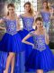 Royal Blue Tulle Lace Up Off The Shoulder Sleeveless Sweet 16 Dresses Brush Train Beading