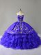 Sweet Blue Sleeveless Floor Length Embroidery and Ruffled Layers Lace Up Quinceanera Gowns