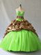 Sleeveless Organza and Printed Brush Train Lace Up Quinceanera Gown for Sweet 16 and Quinceanera