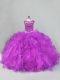 Purple Ball Gowns Beading and Ruffles Sweet 16 Dresses Lace Up Tulle Sleeveless Floor Length