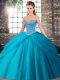 Graceful Aqua Blue Sleeveless Beading and Pick Ups Lace Up Vestidos de Quinceanera