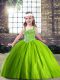 Green Ball Gowns Tulle Sleeveless Beading Floor Length Lace Up Little Girls Pageant Gowns