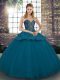Elegant Blue Sweetheart Lace Up Beading and Appliques 15 Quinceanera Dress Sleeveless