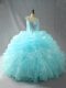 Colorful Ball Gowns Quinceanera Gowns Aqua Blue Straps Tulle Sleeveless Zipper