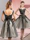 Black Sleeveless Knee Length Beading and Lace Zipper Quinceanera Court of Honor Dress
