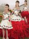 White And Red Sleeveless Organza Lace Up Quinceanera Gowns for Military Ball and Sweet 16 and Quinceanera