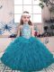 Charming Teal Tulle Lace Up Kids Pageant Dress Sleeveless Floor Length Beading and Ruffles