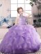 High Quality Lavender Organza Zipper Pageant Dress Sleeveless Floor Length Beading and Ruffles