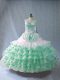 Excellent Apple Green Lace Up Vestidos de Quinceanera Embroidery and Ruffled Layers Sleeveless Floor Length