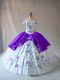 Floor Length Ball Gowns Sleeveless White And Purple Quince Ball Gowns Lace Up