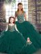 Sexy Sleeveless Floor Length Beading and Ruffles Lace Up Quinceanera Dresses with Peacock Green