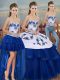 Elegant Floor Length Lace Up Sweet 16 Quinceanera Dress Royal Blue for Military Ball and Sweet 16 and Quinceanera with Embroidery and Bowknot