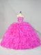 Hot Pink Strapless Lace Up Beading and Ruffles Ball Gown Prom Dress Court Train Sleeveless