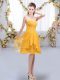 Chic Gold Sweetheart Neckline Ruffles and Ruching Dama Dress for Quinceanera Sleeveless Lace Up