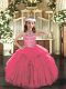 New Arrival Sleeveless Tulle Floor Length Lace Up Pageant Dress for Girls in Hot Pink with Beading and Ruffles
