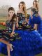 Blue And Black Quinceanera Dresses Military Ball and Sweet 16 and Quinceanera with Embroidery and Ruffled Layers Off The Shoulder Sleeveless Lace Up