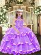 Lavender Sleeveless Organza Lace Up Girls Pageant Dresses for Party and Wedding Party