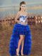 High Quality A-line Prom Dresses Royal Blue Sweetheart Organza Sleeveless High Low Lace Up
